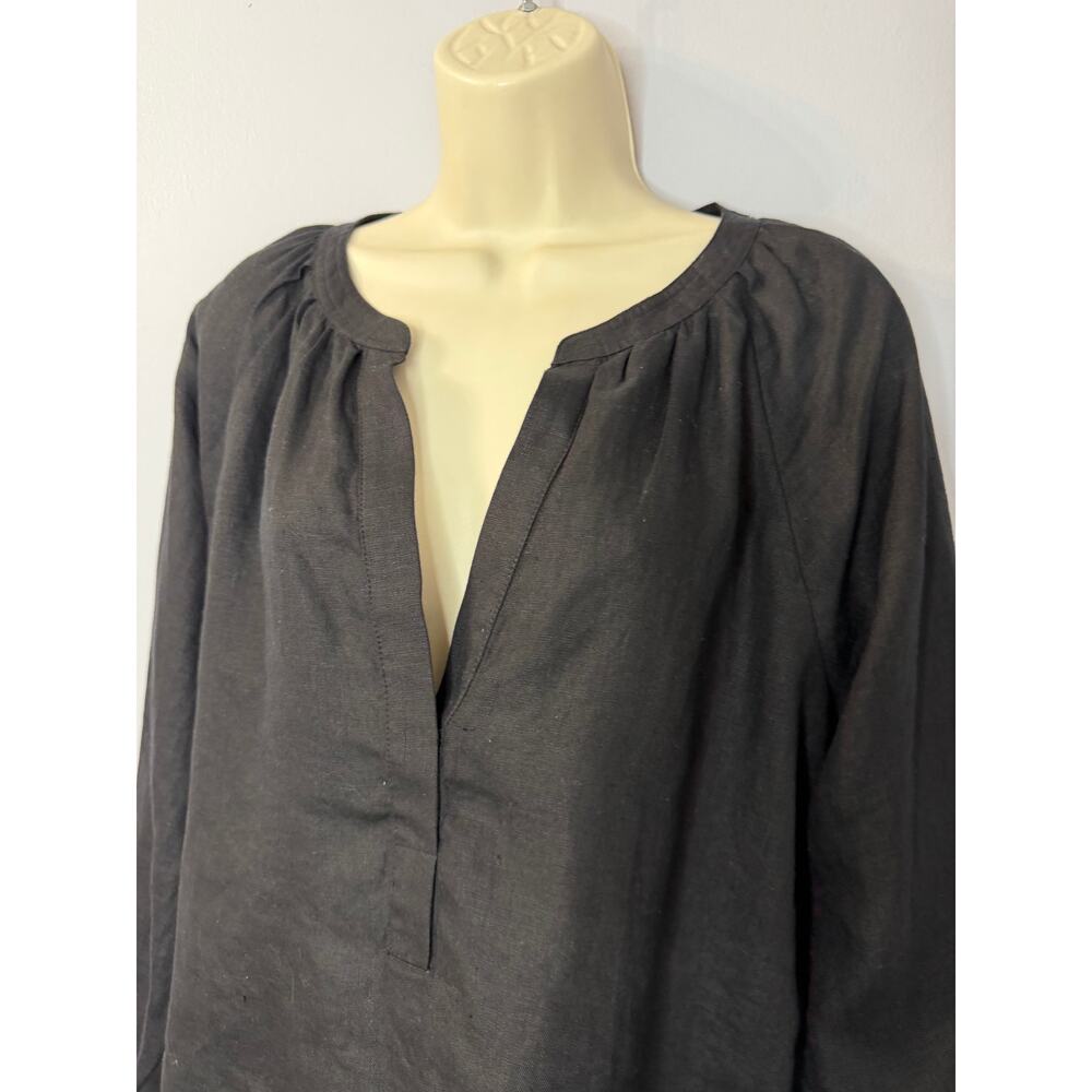 J. Crew Cabana Linen V Neck Blouse Black Long Sleeve Sz M Casual Wardrobe - Picture 7 of 13